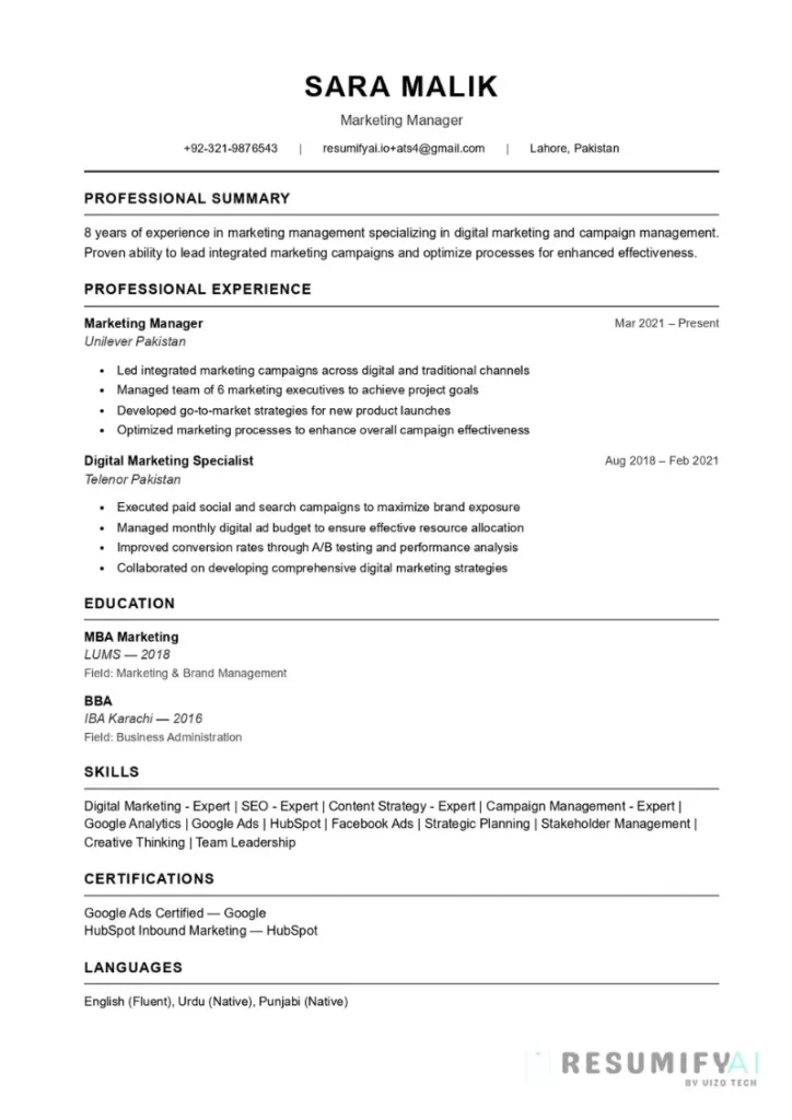 ATS Friendly Resume Template