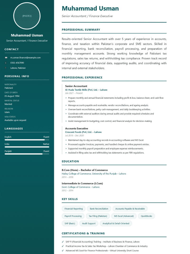 Gulf Professional Resume Template UAE Saudi