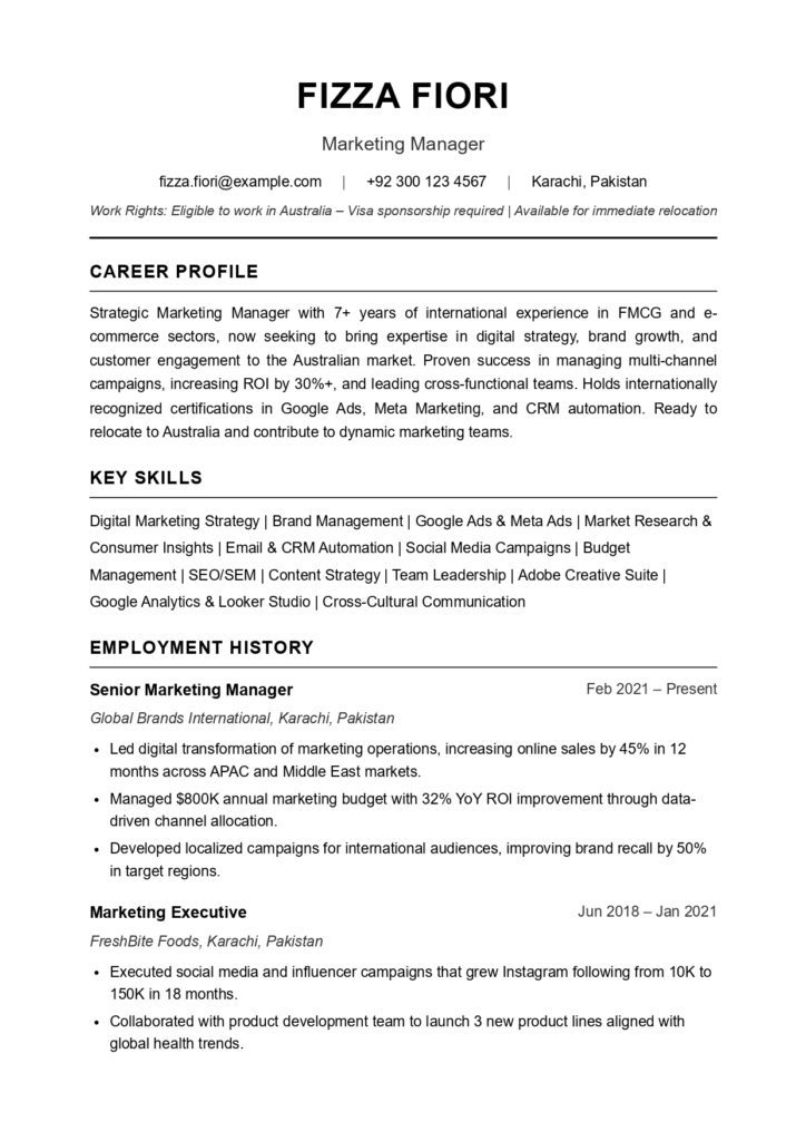 Australian Resume Template