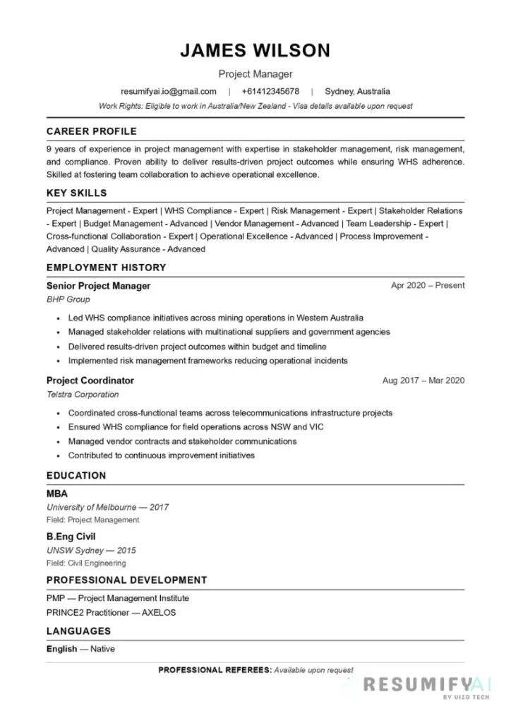 Australian Resume Template