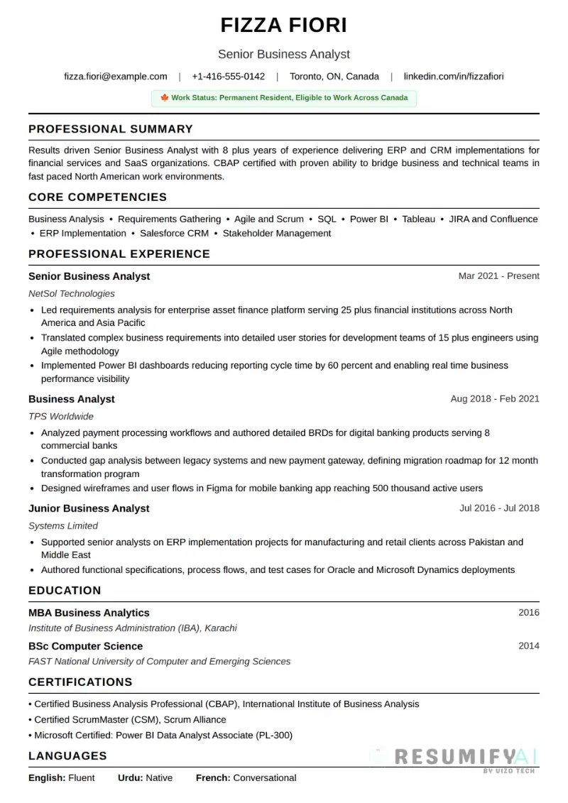 Canadian Resume Template Canada PR Express Entry