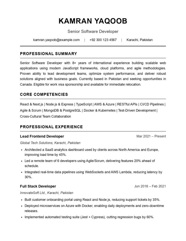 Canadian Resume Template