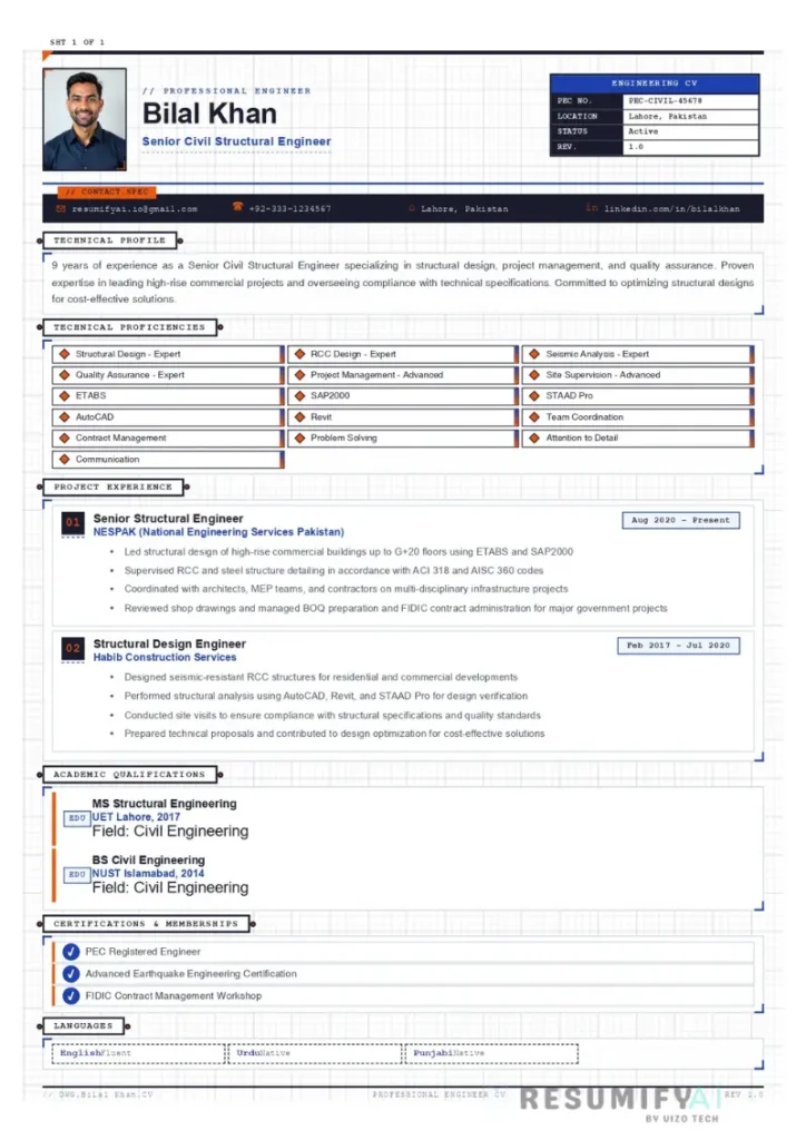 Engineer PEC Resume Template